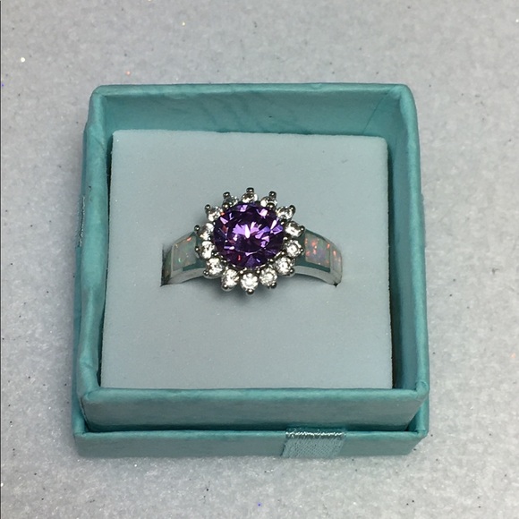 Amethyst Purple Stone & Opal Cocktail Ring with in sterling silver sz 7.5 - Picture 6 of 8